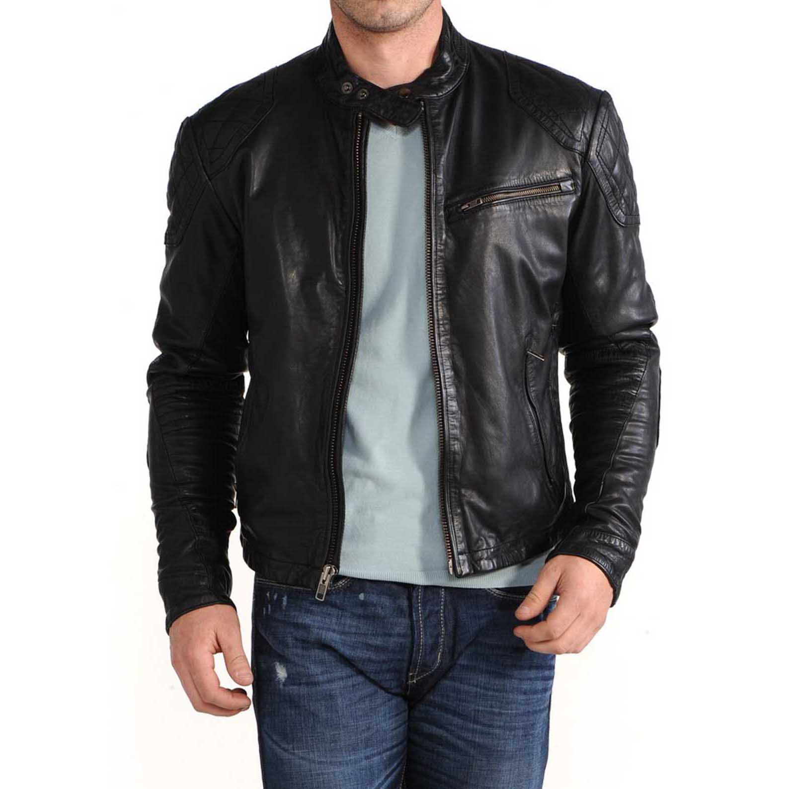 

SkinOutfit Men s Genuine Lambskin Black Leather Jacket Stylish Motorcycle Bomber Biker Outerwear MJ 122 XL чорний