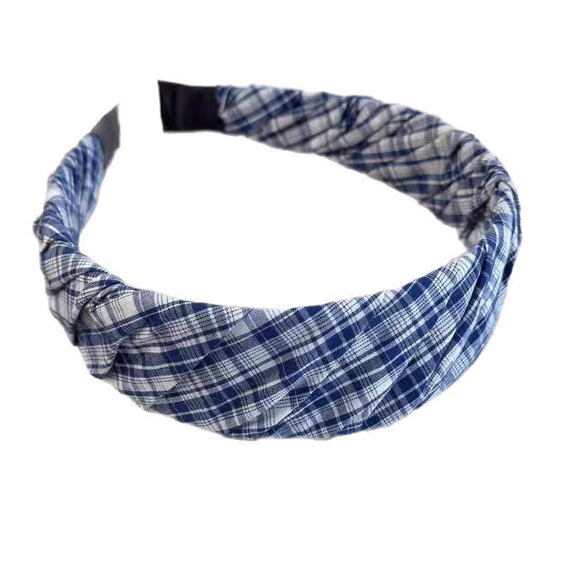 Vintage Damen Bläulich Kariertes Stirnband Breit Denim Stoff Haarreifen für Frauen Und Damen Lässiges Kopfschmuck