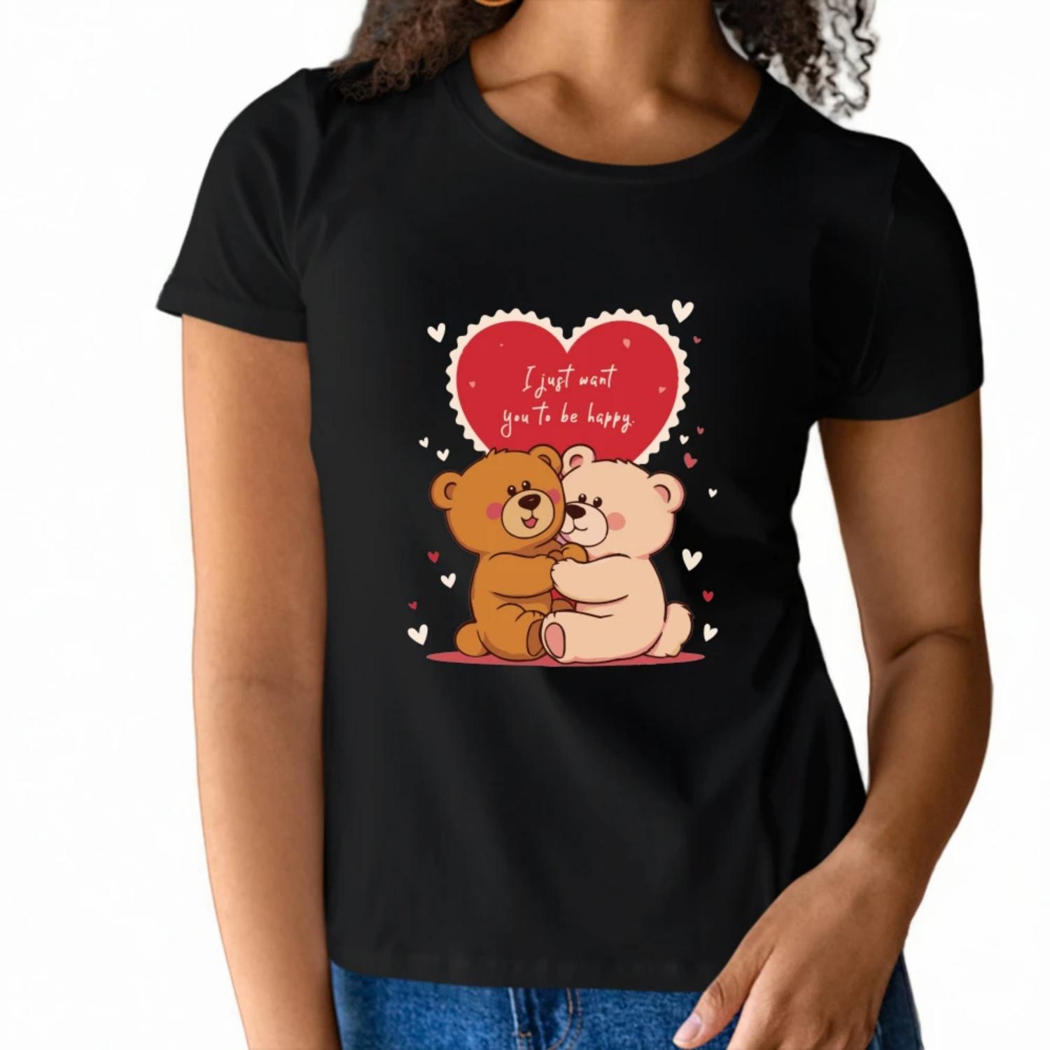 

Women s T-Shirt Cute Bear Hug Graphic Short Sleeve Round Neck Trendy Summer Top Fast Ship S