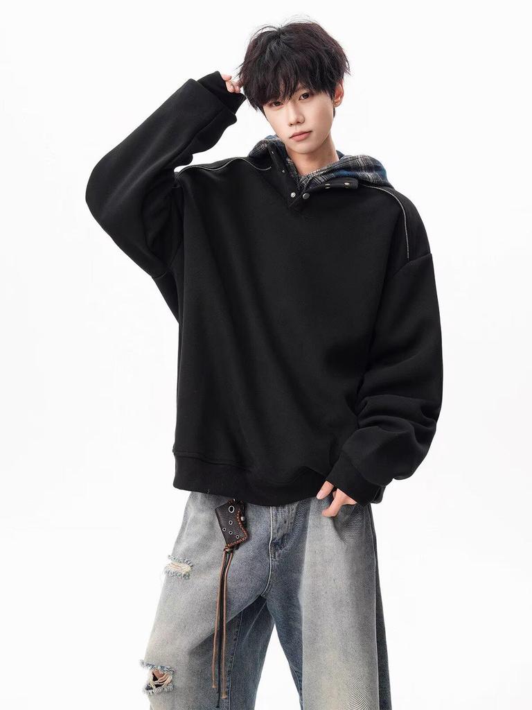 Men's Autumn Trendy Half-Zip Stand Collar Velvet Hoodie