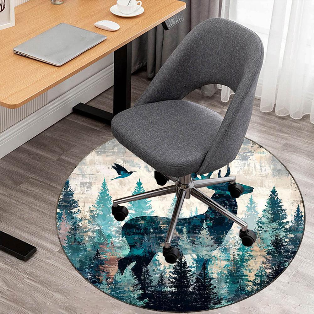 1PC Deer Forest Office Round Area Rug, Under Office Chairs Bedroom Living Room Home Decor,Carpet for Office, -1110240