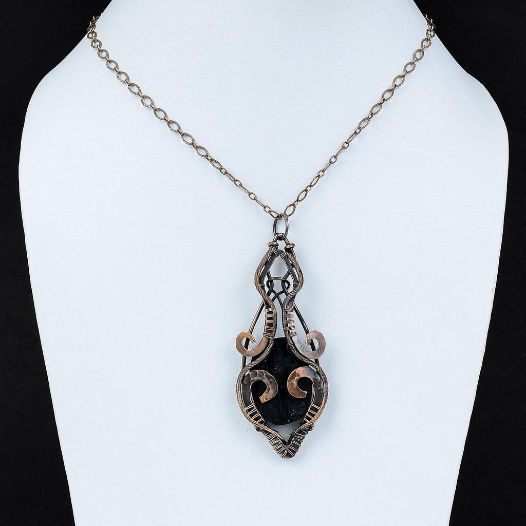 Black Tourmaline Rough Pendant Copper Wire Wrapped Pendant Handmade Pendant Copper Jewelry Gift For Her Gemstone Pendant Wire Design Jewelry