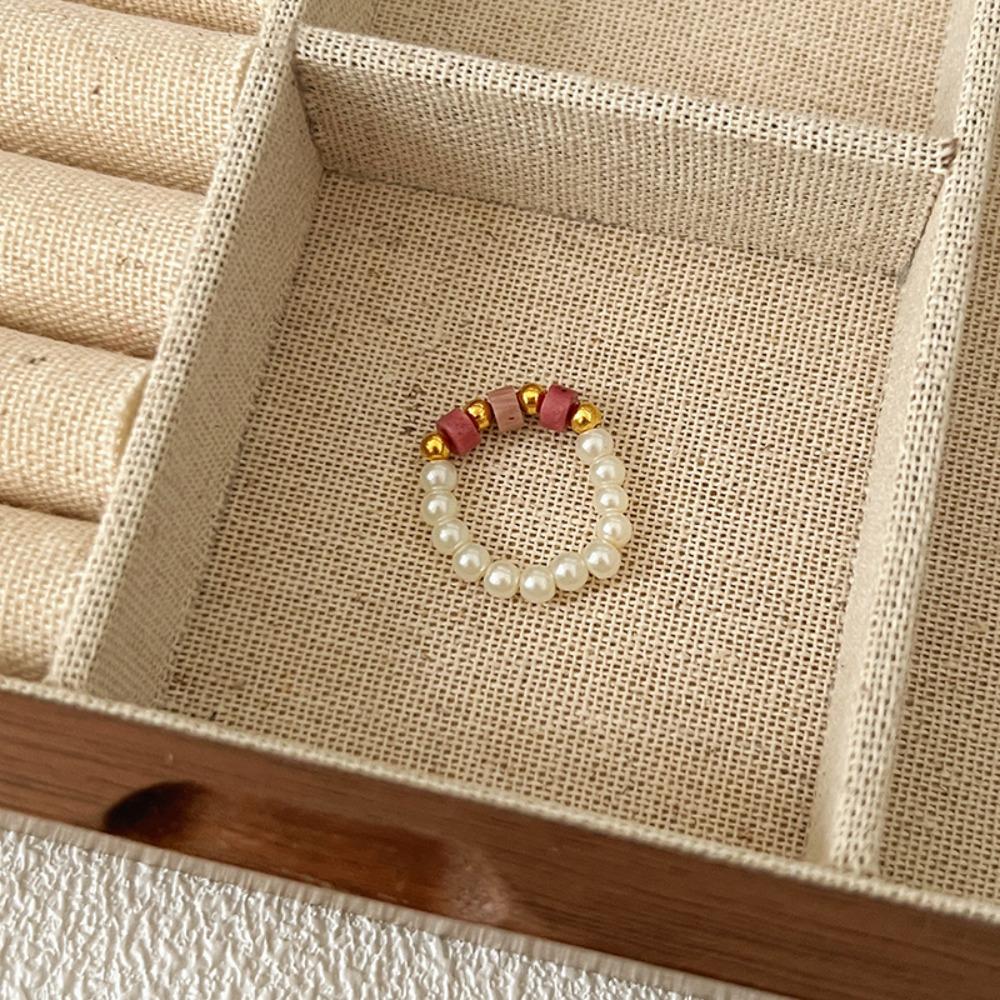 Maillard Parel kralen Ring Dames Elastisch Koord Literaire Gestapelde Wijsvinger Ring High-end Handgemaakte Ring Sieraden