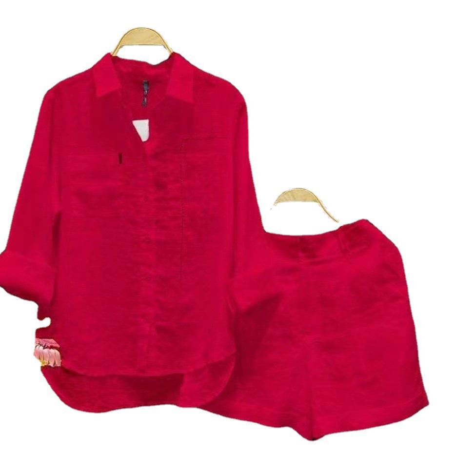 Solid Color Cotton-Linen Shirt & Pants Set - Women's Fashion for Spring & Autumn