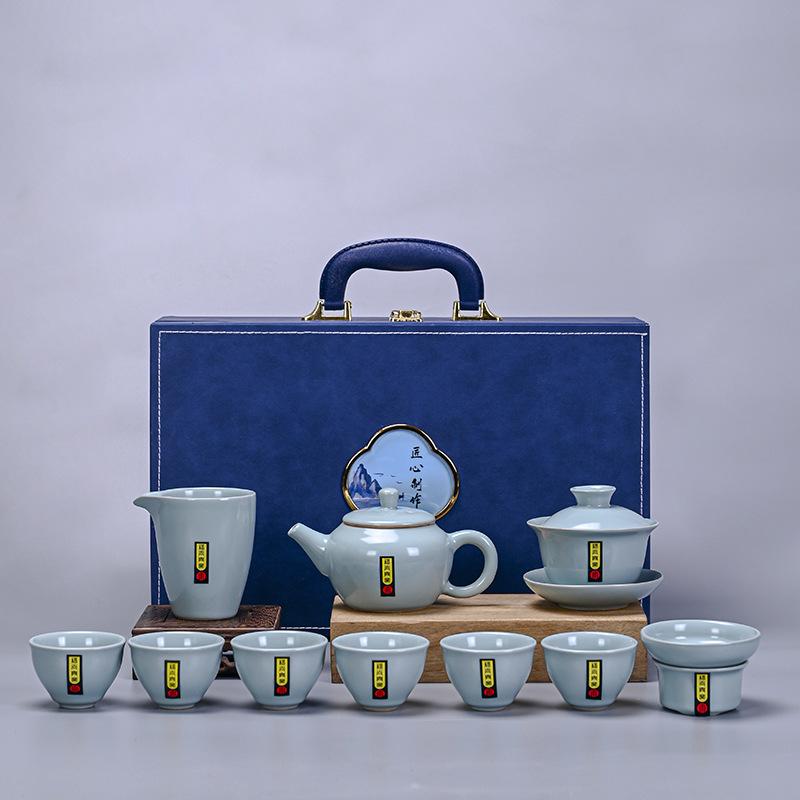 Kung Fu tea set Chinese small tea maker household living room ceramic Ru kiln teapot teacup light luxury set