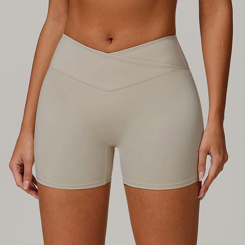 European and American Nude Feel Cross V Waist Fitness Shorts Peach Tight Buttock Lifting Sports Shorts Women Outer Wear Three-Point Yoga Pants
