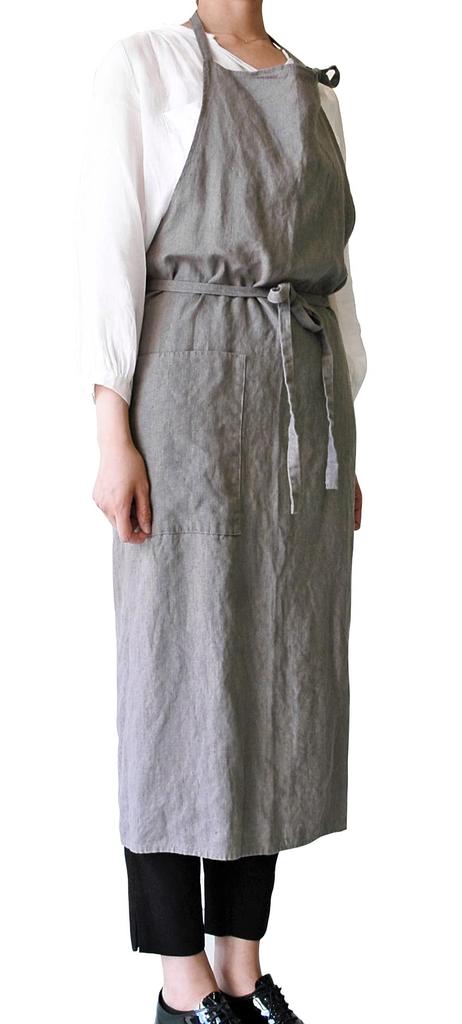 Nankai Tsusho Linne Apron, Gray, Length: Approx. 101cm, Width: Approx. 99cm