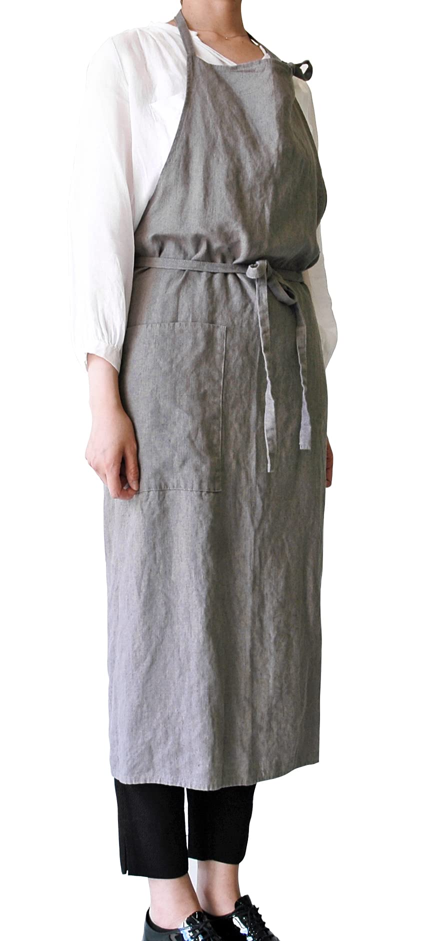 

Nankai Tsusho Linne Apron, Gray, Length: Approx. 101cm, Width: Approx. 99cm