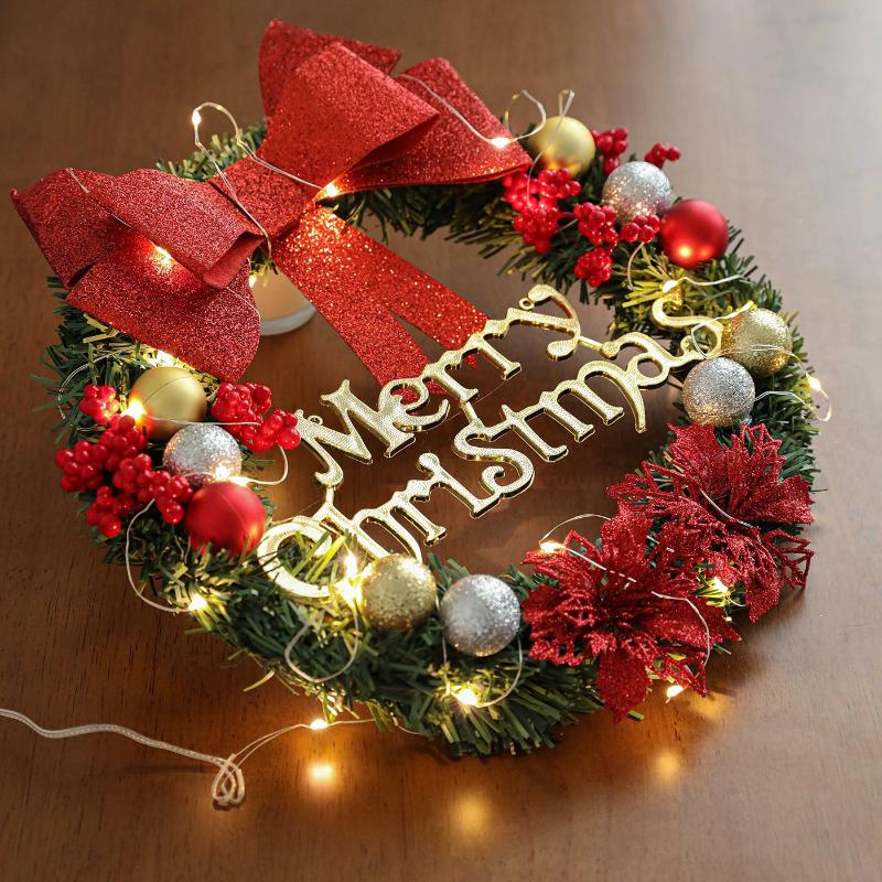 Christmas Wreath Front Door Hanging Ornaments Artificial Wreath Bell Gift Bow Stars For Christmas Tree Home Windows Decor