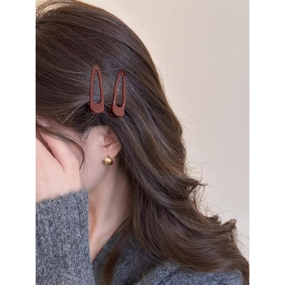 2Pcs Premium Sense Ankola Red Metal Hairpin Simple and Sweet Girl Side Broken Hair Bangs Duckbill Clip Hair Accessories