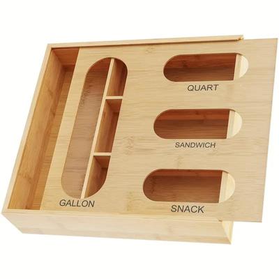Bag Storage Organizer for Kitchen Drawer, Bamboo Organizer, Compatible with Gallon, Quart, Sandwich and Snack Variety Size Bag