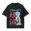 Herren Damen Rei Ayanami Anime Vintage Gewaschenes T-Shirt Eva Baumwollkleidung Vintage Kurzarm Rundhals T-Shirt Bedrucktes T-Shirt