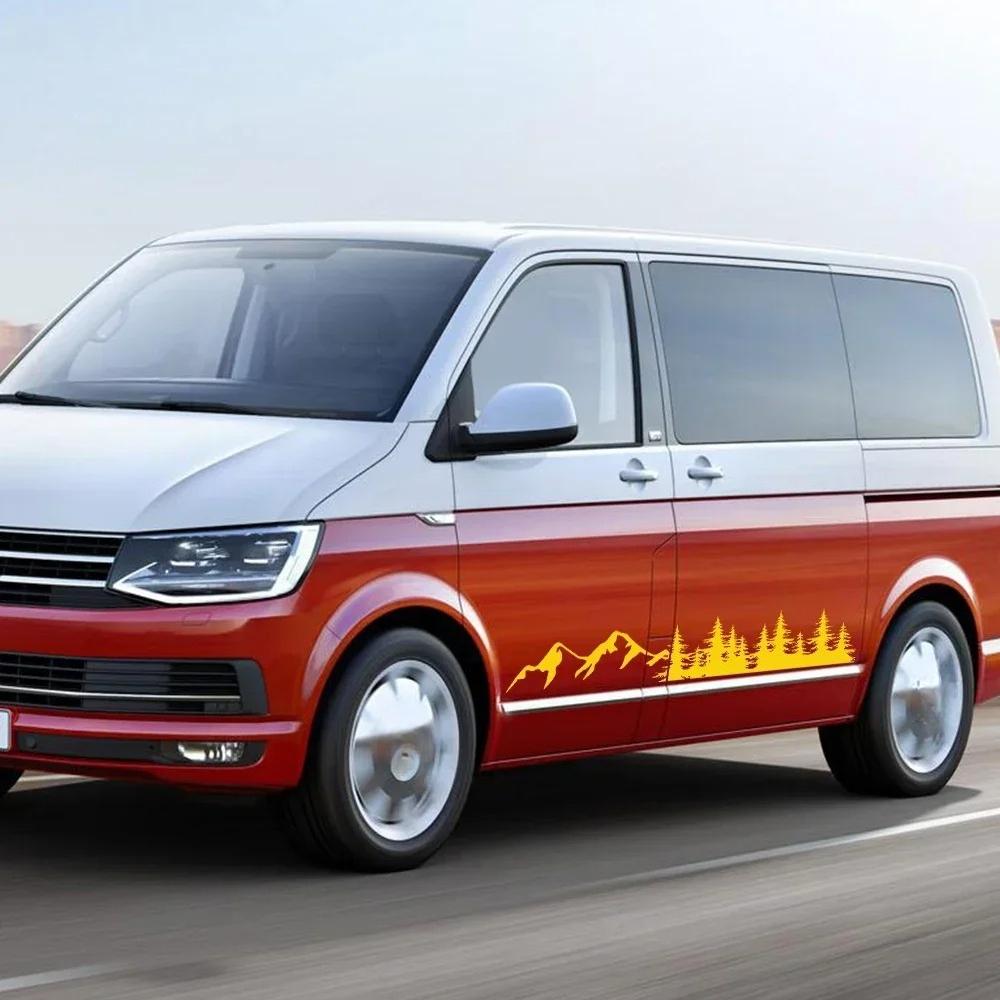 2PCS Tree Mountain Forest Car Door Side Stickers Auto Decal Accessories For Volkswagen VW Multivan TRANSPORTER T5 T6 Toyota Elfa
