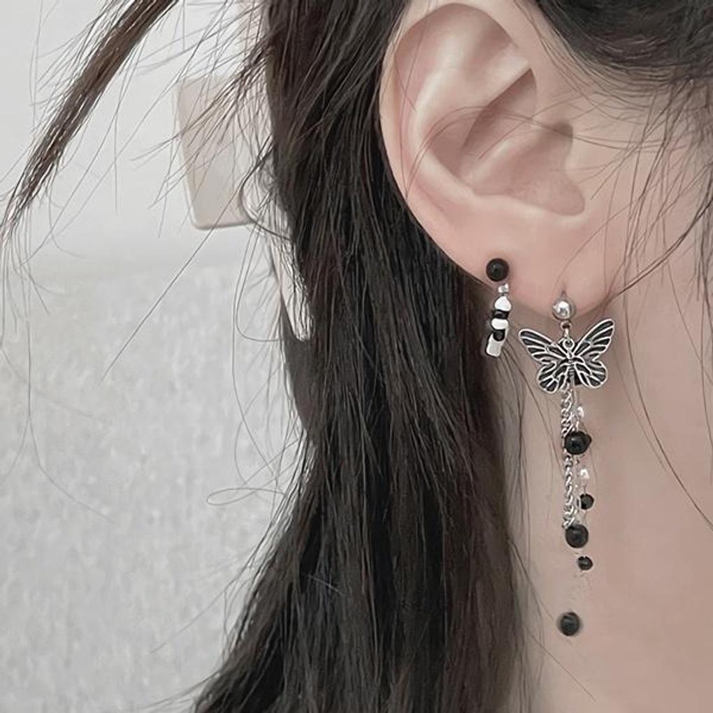 Women's Surgical Steel White Black Bead Two-Way Piercing