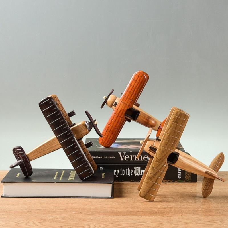 Modellino di Aereo Retro in Legno Fatto a Mano Vintage Decorazione da Scrivania Creativa Ornamenti Artigianali in Legno Unici per Interni Casa Ufficio