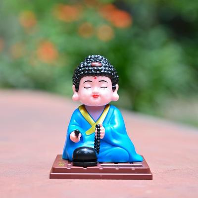 Harz Buddha Statue Beweglicher Kopf Solar Buddha | Solarbetriebene Wackelkopf Buddha Idol für Glück | Feng Shui Buddha Statue für Armaturenbrett