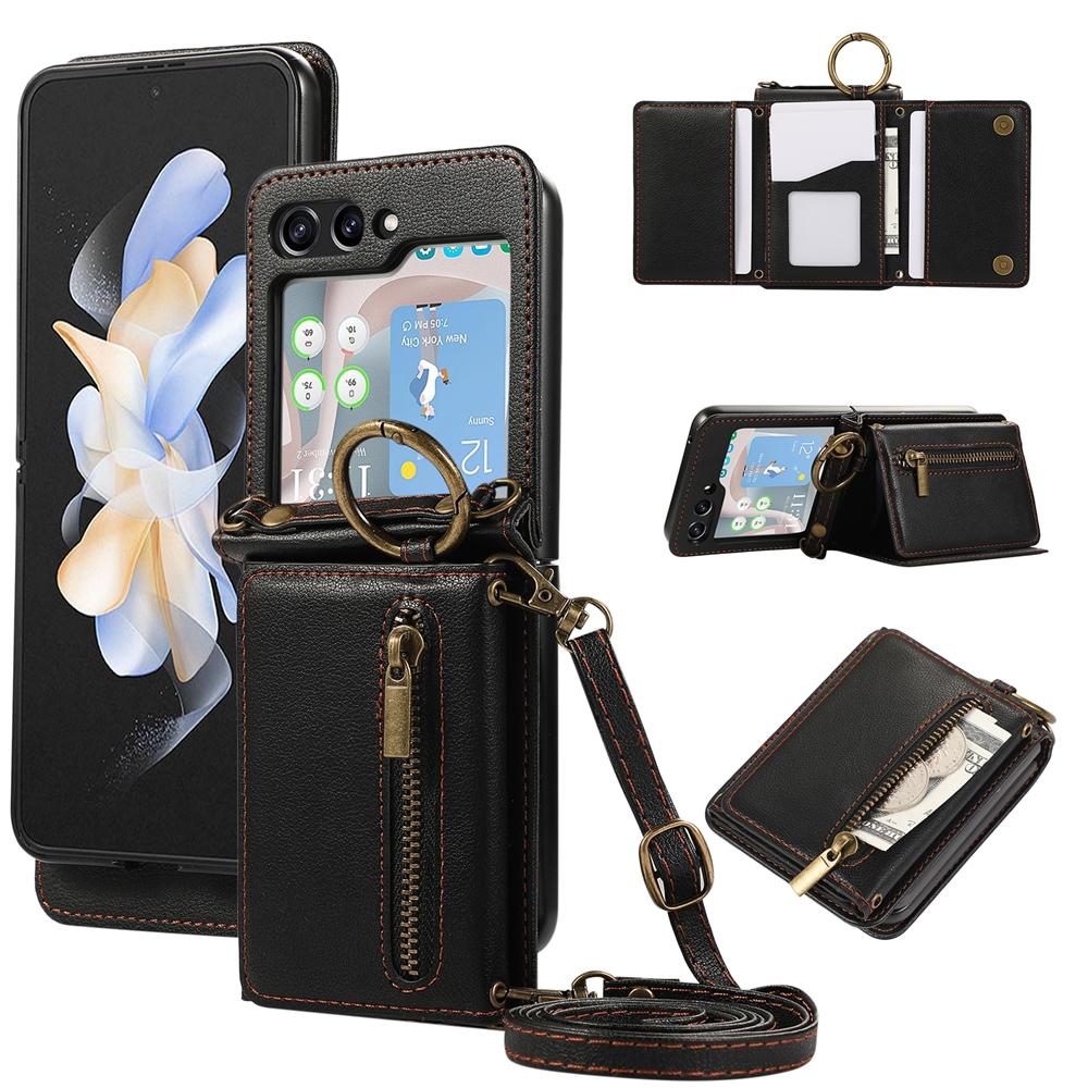 Crossbody Leather Purse Case For Samsung Galaxy Z Flip7 FE Flip6 Flip5 Flip4 Flip3 Wallet Case Kickstand Cover Cash Cards Bag