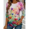 Women's Blue Flower Watercolor Printed Long Sleeve