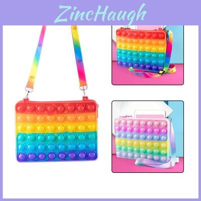 Vibrant Rainbow Macaroon Pop It Bag Ipad Case With Sensory Bubble Fidget Toy