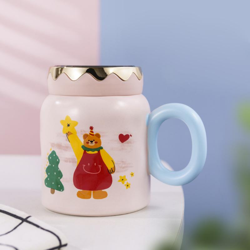 Creative Cartoon Bear Ceramic Cup Home Office Cup Couple Mug Store Celebration Souvenir Mirror Water Cup