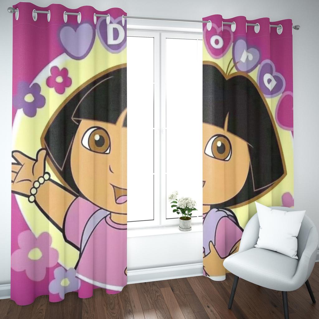 Dora die Entdeckerin Cartoon Heimvorhang, Niedlicher Druck Lichtfilternde Vorhänge, Wohnzimmer, Schlafzimmer, Wärme- und Sonnenschutz