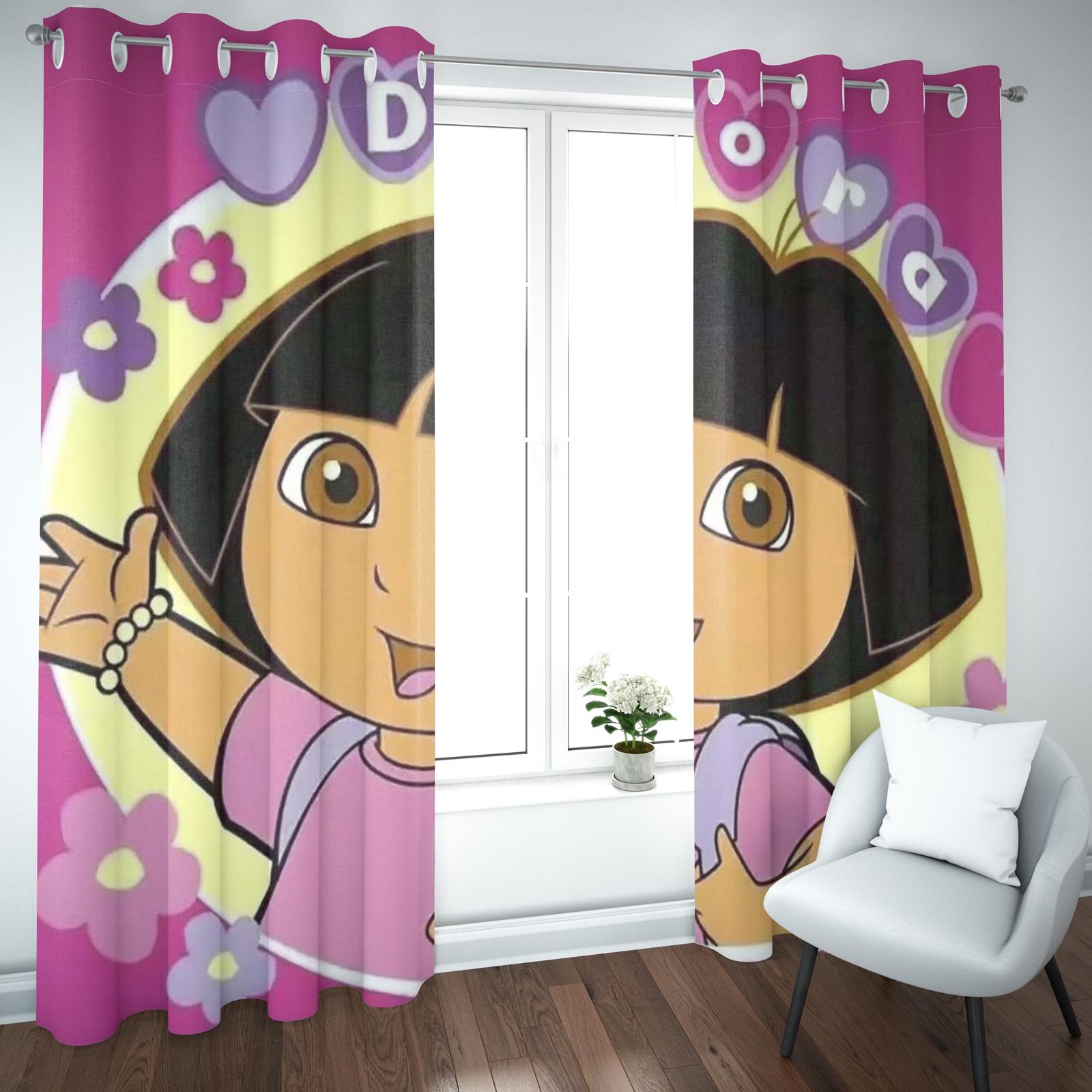Dora die Entdeckerin Cartoon Heimvorhang, Niedlicher Druck Lichtfilternde Vorhänge, Wohnzimmer, Schlafzimmer, Wärme- und Sonnenschutz 100x140cm black