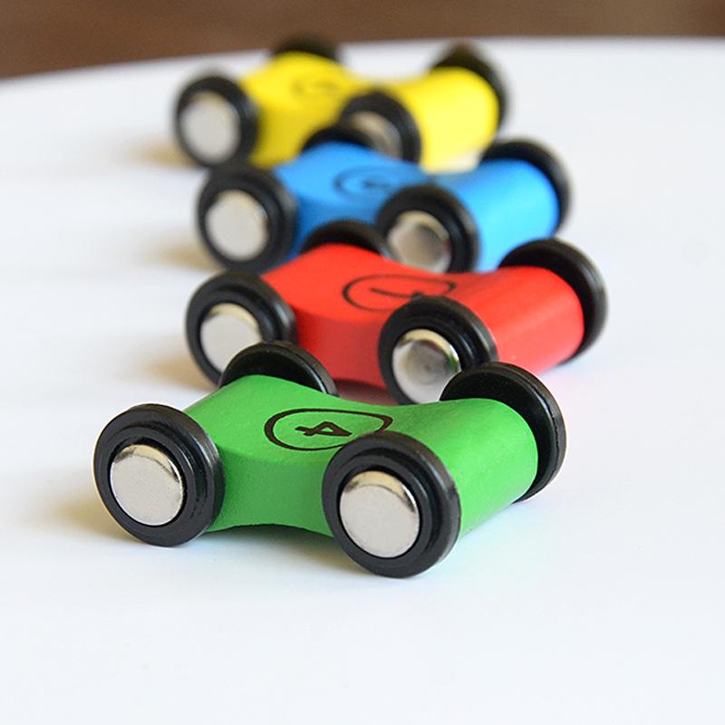 Wooden Four-Wheel Sliding Glider Inertial Racing Car for Kids with Mini Train Accessories