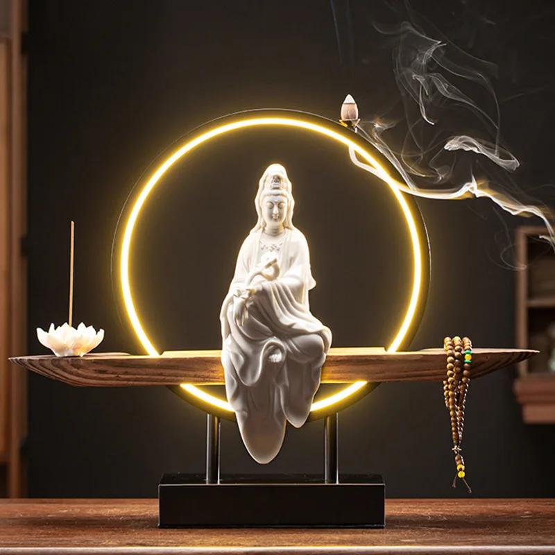 Zen Style Guanyin Ceramic Statue New Chinese Home Decor Buddha Altar Ornament
