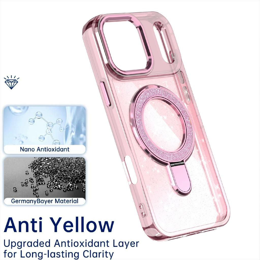 For iPhone 17 Pro Max Case Glitter Design TPU+PC Kickstand Phone Protector