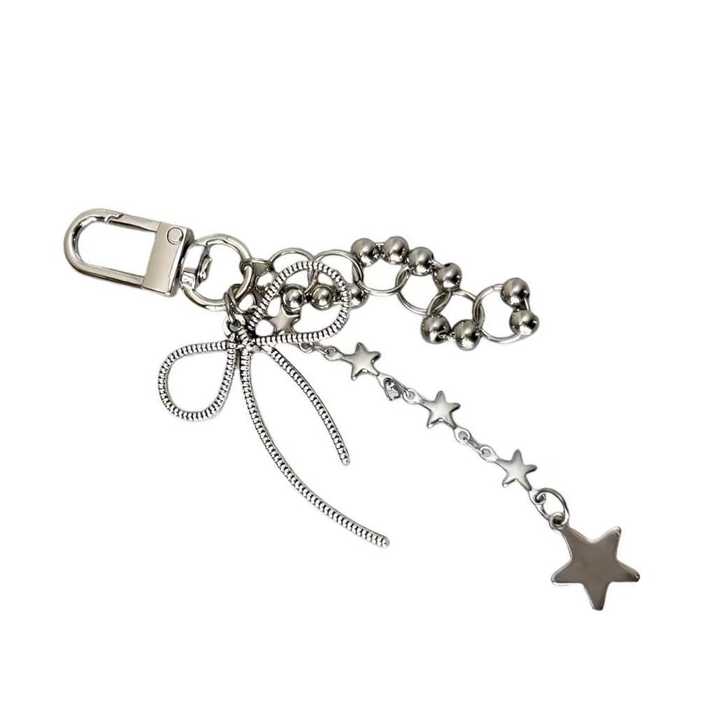 Star and Bowknot Pendant Key Chain for Men Women Handmade Keychain Backpack Accessory Stylish Detachable Phone Lanyard