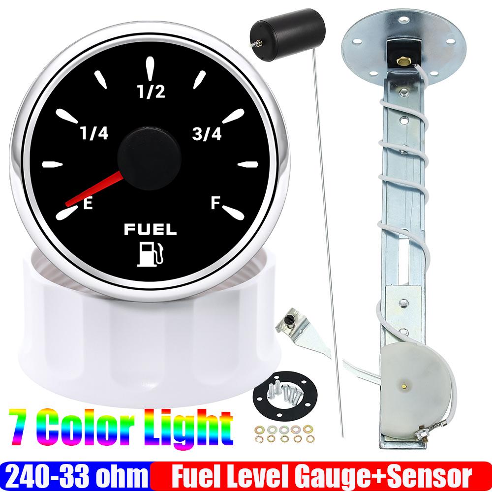 7 Color Light 52mm Fuel Level Gauge+Fuel Float Level Sensor 240-33 OHM for Auto Car Boat Waterproof IP67 Oil Tank Meter 12V 24V