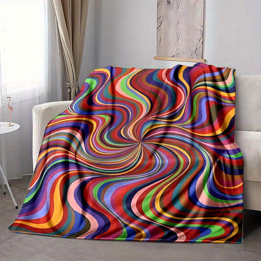 1pc Psychedelic Waves Blanket, Lightweight Flannel Throw Blanket for Sofa, Bed, Travel, Camping, Living Room, Office, Couch018