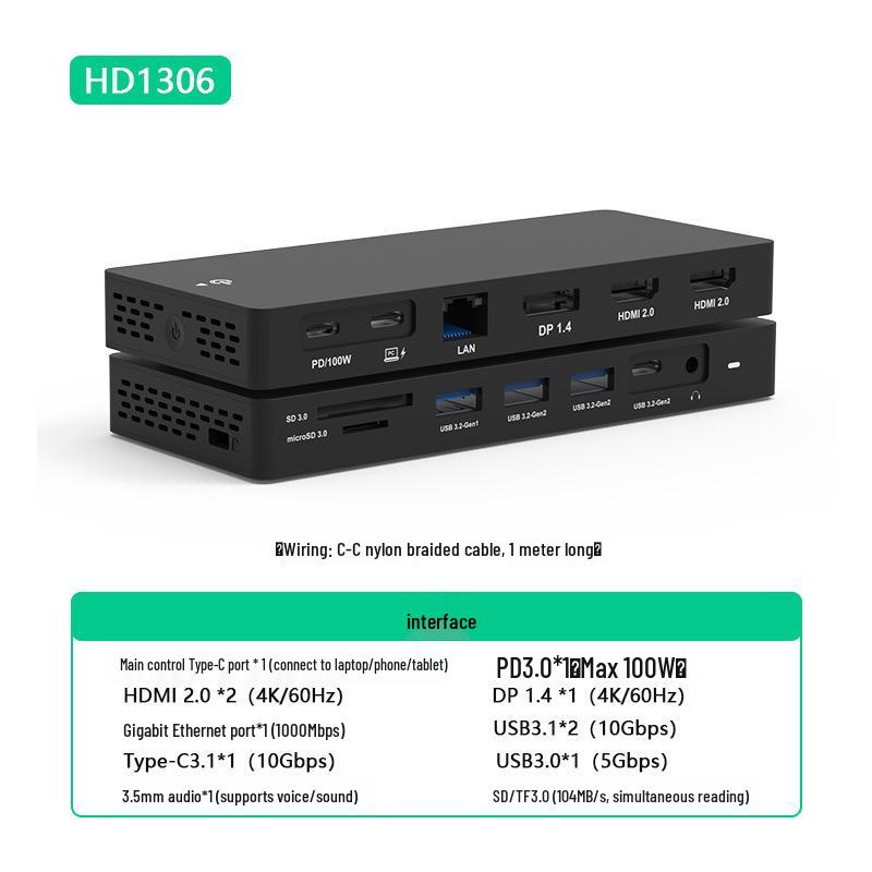 

USB-C Docking Station: Dual DP/HDMI, Quad-Screen Display, USB 3.1 Splitter, Ethernet Port, Laptop Expansion Dock
