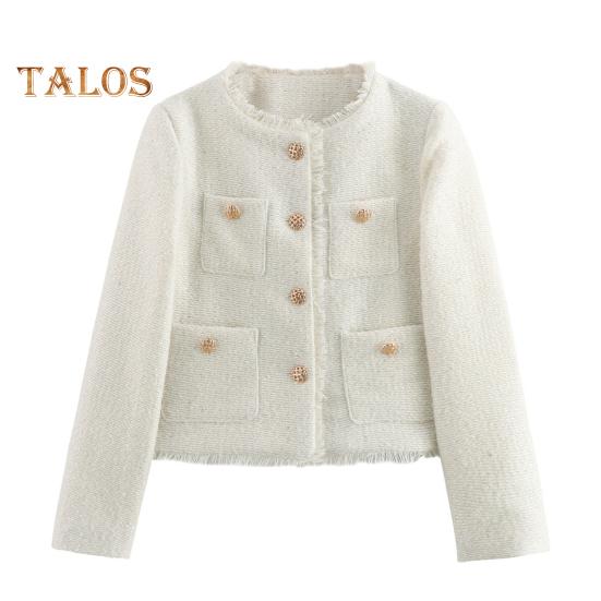 

Женский укороченный твидовый пиджак, пиджак с длинным рукавом, застегивающийся на пуговицы, короткое пальто с карманами, повседневный деловой костюм на весну и осень L