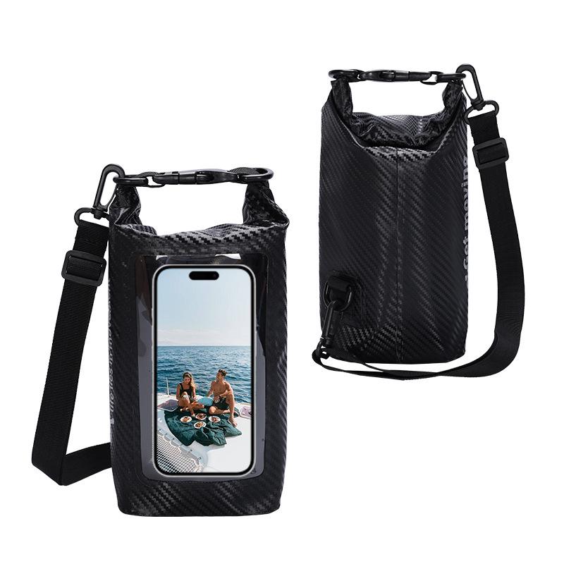Trekking Waterproof Transparent Barrel Bag - Carbon Fiber Square Beach & Rafting Phone Storage