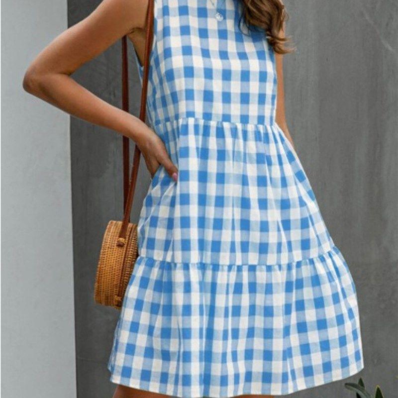 

Summer Casual Sleeveless Swing Loose Tank Dress Dress Light Blue L
