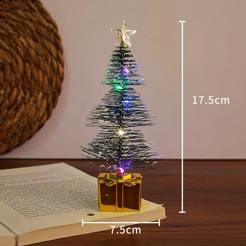 

Мини Рождественские елки с LED-подсветкой Декор Настольное рукоделие DIY Рождественский подарок Зеленые елки-ершики Пластиковые зимние снежные украшения A3