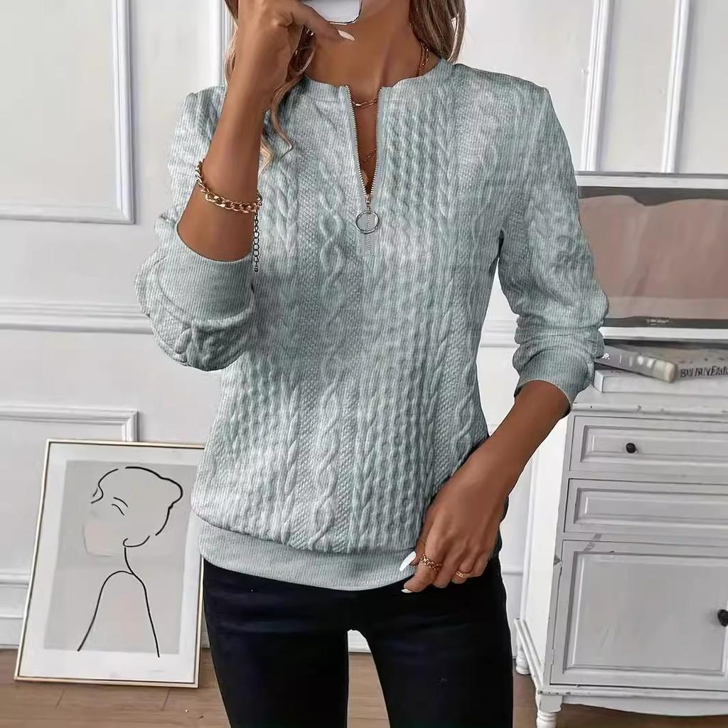 Damenmode Lässig Einfarbig Damenbekleidung Pullover Langarm Slim Reißverschluss Bluse Top