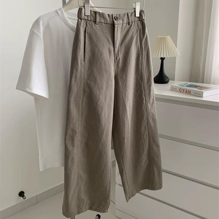 

2025 Spring Retro Patchwork Women s Slimming Wide-Leg Workwear Pants 2XL 130-145 cm хаки