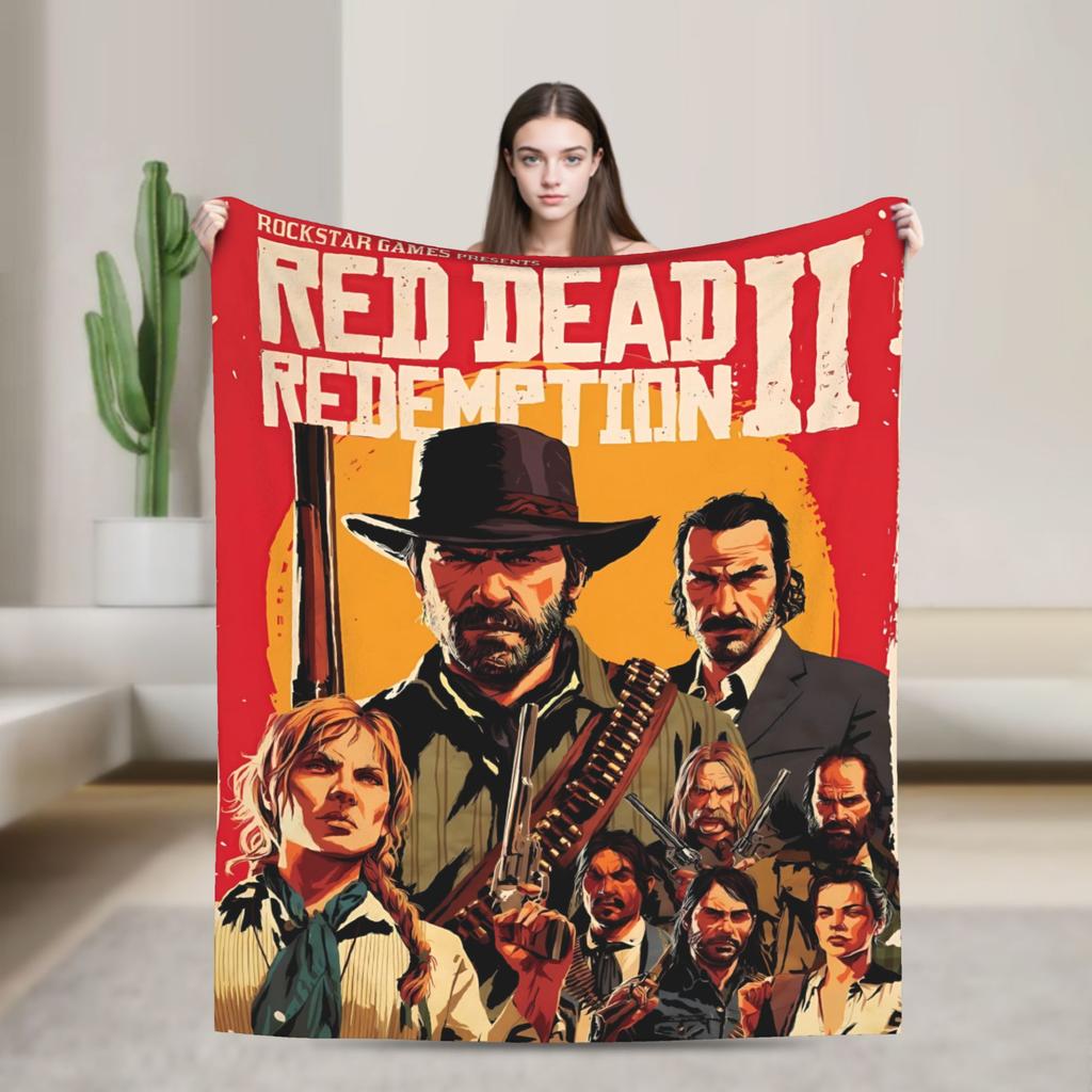 Red Dead Redemption 2  Warm Soft Blanket  Students Plush Bedding Throws Pattern Couch Chair Flannel Bedspread Sofa Bed Cover