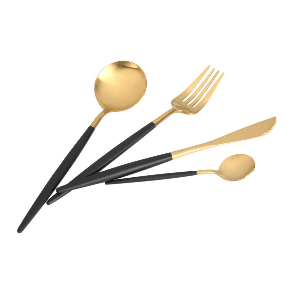 4-teiliges Set Edelstahl farbiges Besteck Löffel Gabel Messer Geschirr Heimgebrauch Weiß Golden