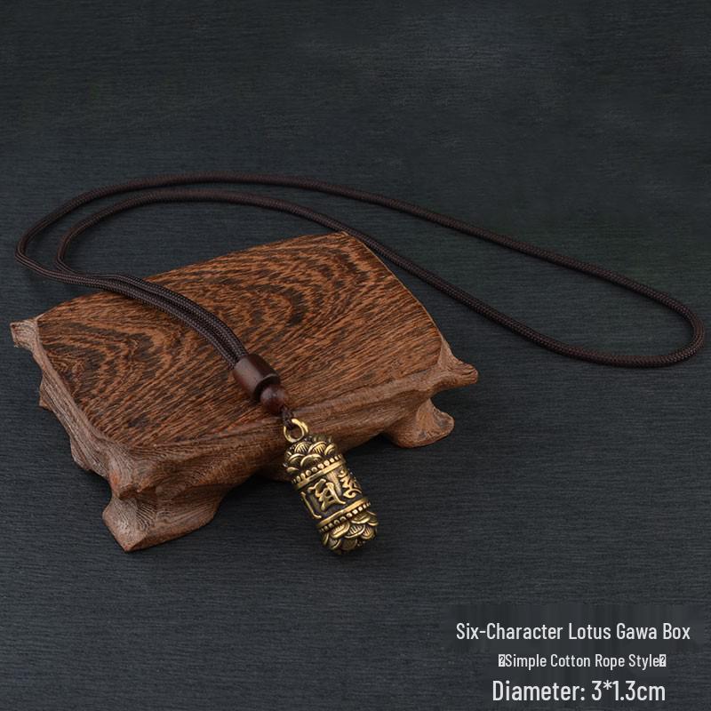 Brass Lotus Pendant Necklace with Six-Syllable Mantra and Hair Keepsake Bottle