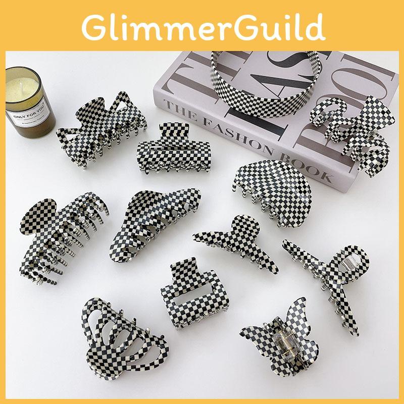 European And American Plaid Series Black And White Acetate Hair Clip Handmade Vintage Headwear For Women