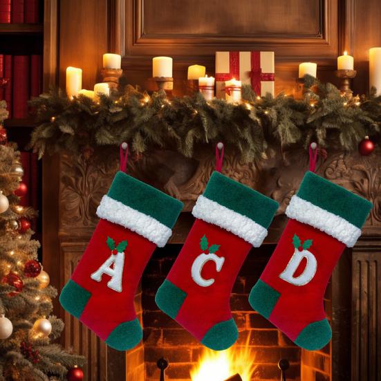 18 Inches Monogram Christmas Stockings with Letters Embroidered Initials Xmas Hanging Stockings for Fireplace Christmas Party Decoration