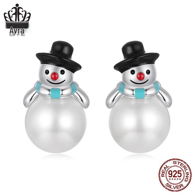 Everlove Perlen Schneemann Ohrstecker: S925 Sterlingsilber, rhodiniert Weihnachtsschmuck für Damen