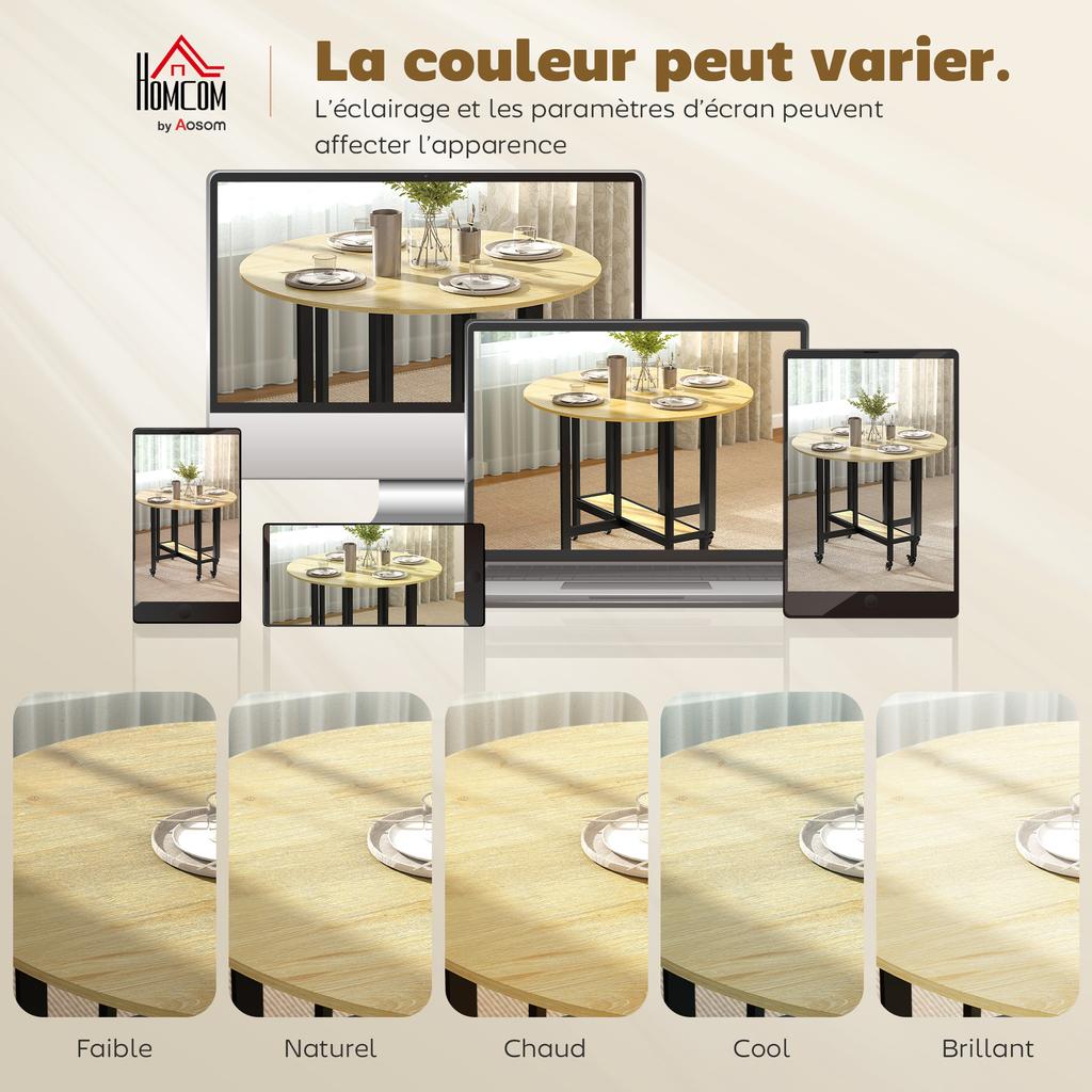 Folding Dining Table on Casters, Seats 4, Integrated Shelf, 100 x 100 x 75 cm, Oak