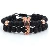 Creative personality black matte woven high crown white pine wear small crown two-piece set bracelet bracelet accessories men