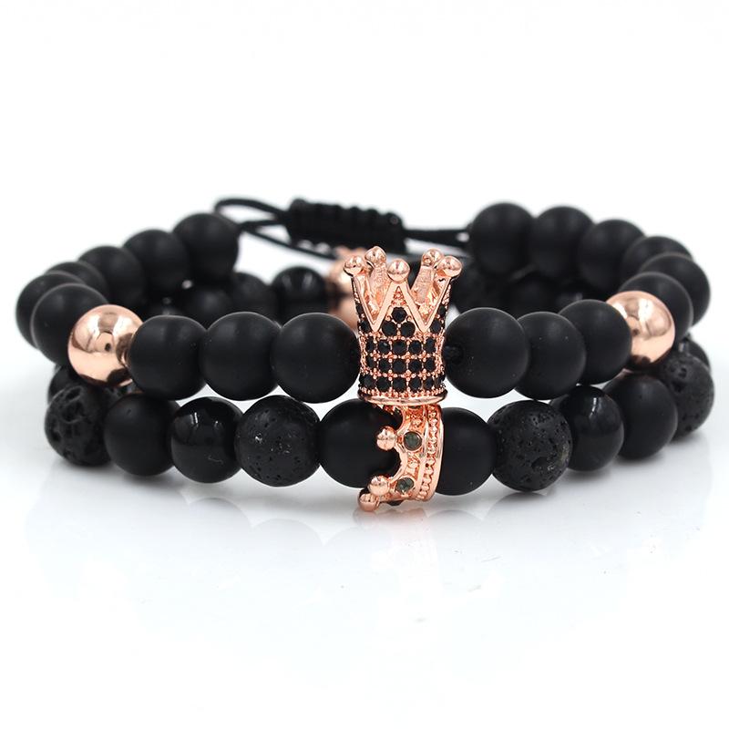 Creative personality black matte woven high crown white pine wear small crown two-piece set bracelet bracelet accessories men