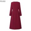 ZANZEA Dames Vierkante Hals Lange Mouwen Geplooide Hoge Taille Elegante Feest Midi Jurk