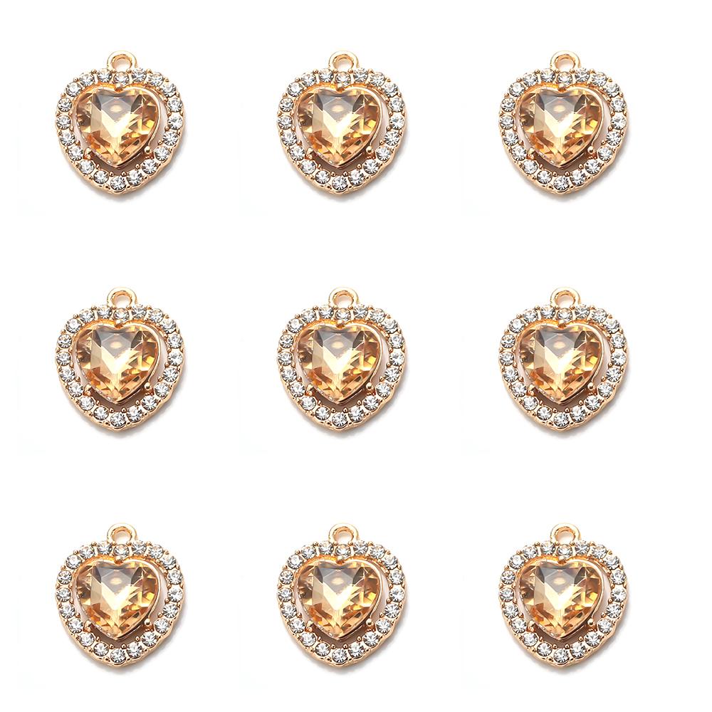 10Pcs/lot Alloy Rhinestone Heart Charms Gold Color Pendant for DIY Necklace Bracelet Earrings Jewelry Making Accessories